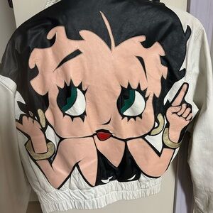 Betty Boop Appliqué Leather Jacket - Pink, Black, White - REAL leather